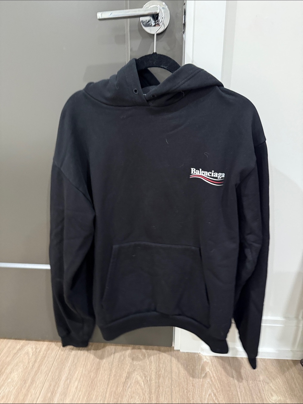Balenciaga Black Pullover Hoodie with Small Chest Logo
